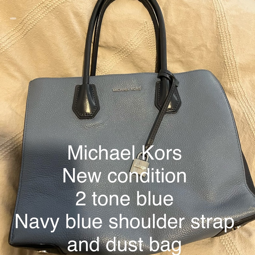 Michael Kors Two-Tone Navy and Slate Blue Leather Satchel